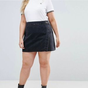 ASOS CURVE Denim Mini Wrap Skirt in Washed Black